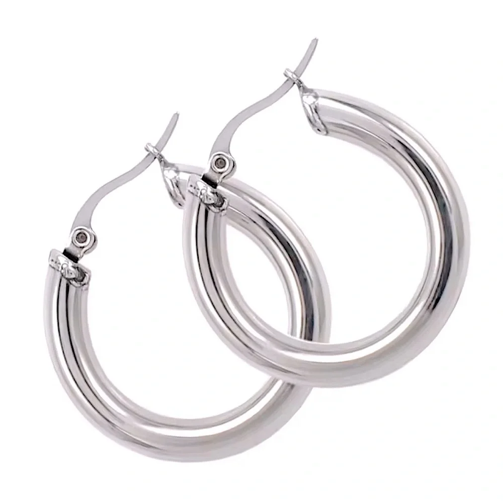 Large Tubular 18k‎ White Gold Filled Hoop Earrings, 30mm